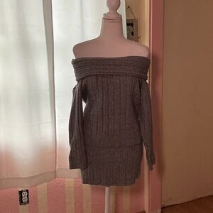 Fashion Nova Gray Co-or Off-the-Shoulder Sweater and Skirt Set